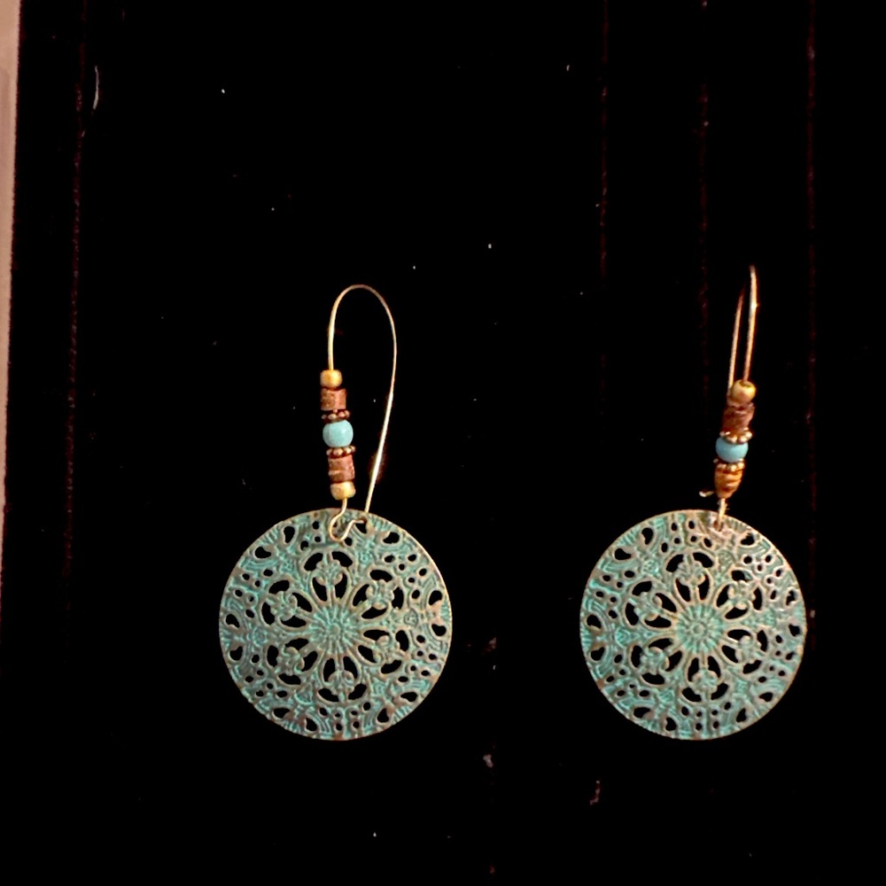 Bohemian Filigree Turquoise Dangle Earrings with Beaded Accents